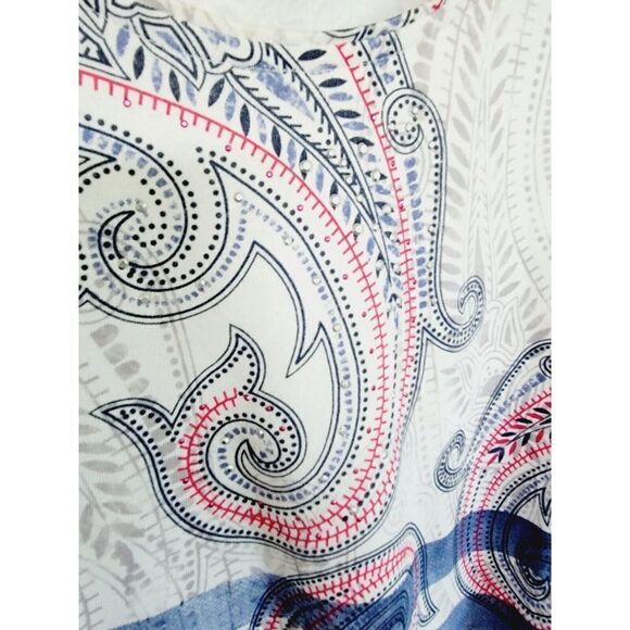 Allison Daley PM Paisley Top Red/Wh/Blue Beaded Paisley 3 4 Sleeve - Picture 4 of 5